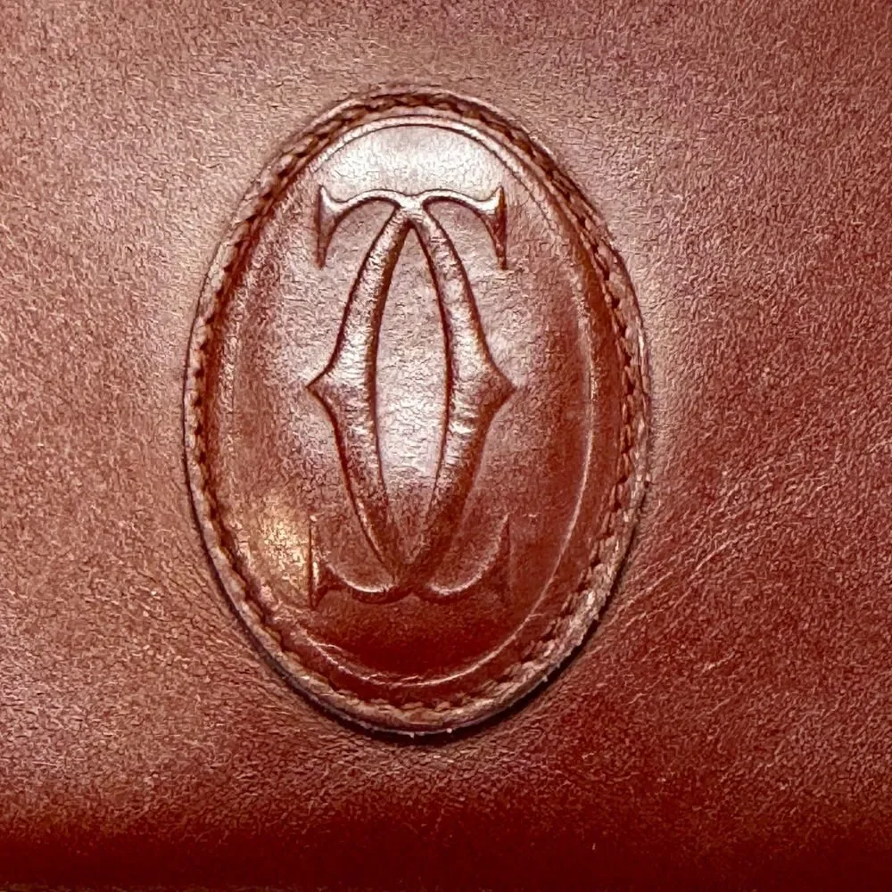 CARTIER Burgundy Bordeaux Leather Clutch Purse Bag - Authentic - Picture 4 of 16